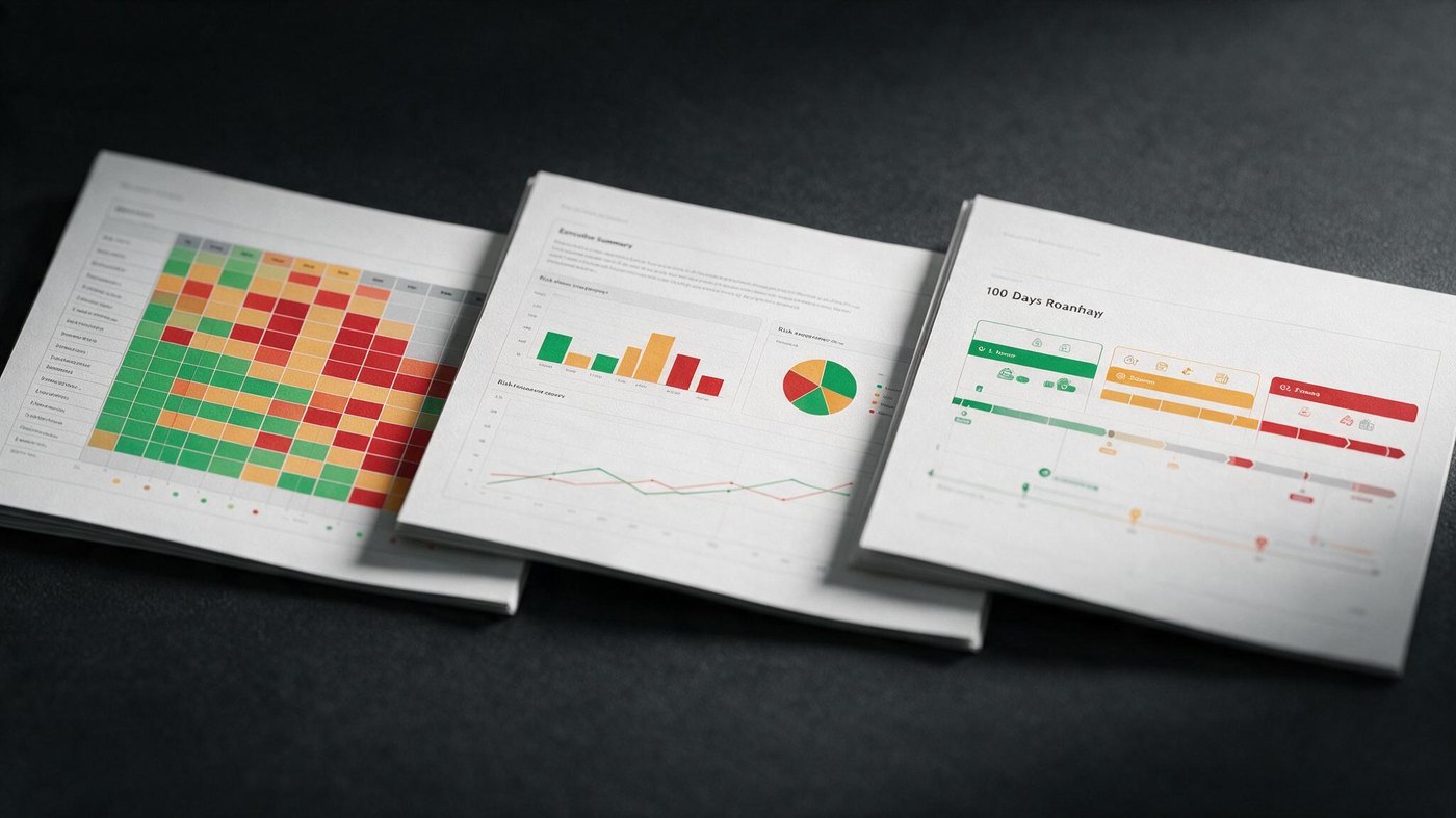 Sample TSA report: risk heatmap, executive summary and 100-day roadmap